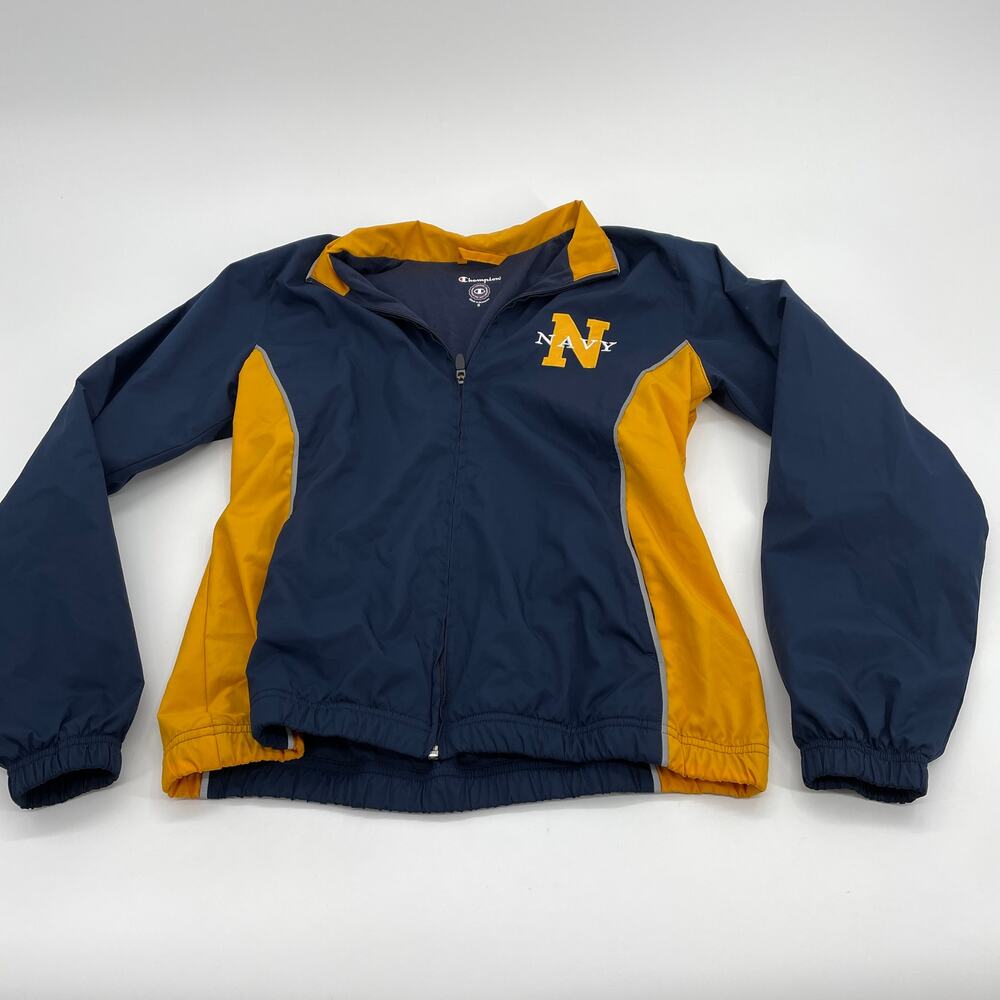 CHAMPION Blue and Gold US Navy Full Zip Track Jacket Womens Small Windbreaker